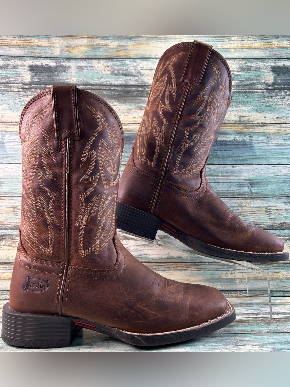 Justin Canter 11" Mid Calf Western Boot Mens Size 8.5D Brown Leather Squar